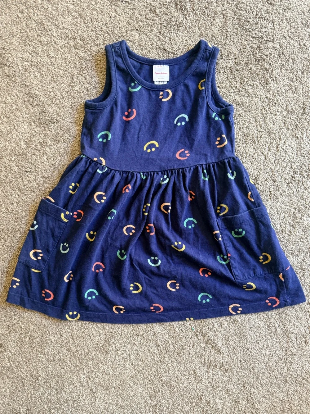 Hanna Andersson Navy Tank Dress with Colorful Smiley Print